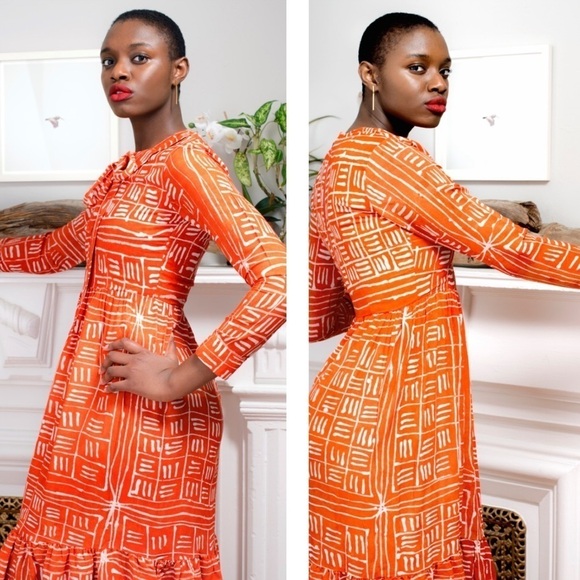 Busayo Orange Dele Maxi Midi Dress Size Small - Picture 8 of 8